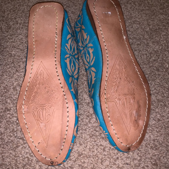 A-Kassimi Boho Moroccan Embossed Leather Flats Size 8 - Picture 2 of 4